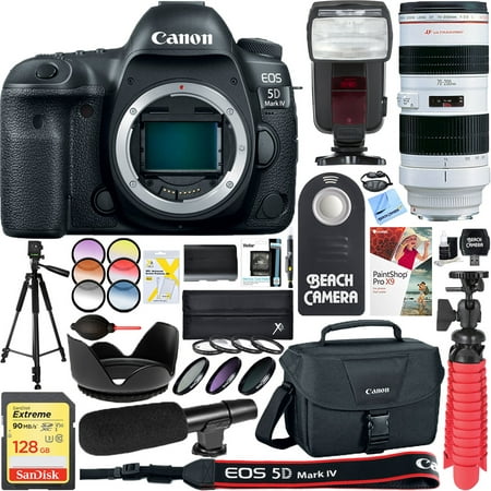 Canon EOS 5D Mark IV 30.4 MP Digital SLR Camera with EF 70-200mm f/2.8L USM Lens + 128GB SDXC Memory Card & Microphone Deluxe Filter