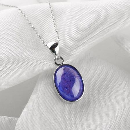 QNAVIC Natural Tanzanite Oval Crystal Dainty Bezel Pendant Necklace For Women, Chakra Healing Stones, Birthstone Jewelry, Rhodium Plated 925 Sterling Silver Chain 20 inchs, Birthday Gift for Her