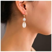 LSVGOE Bohemian Pearl Shell Drop Earrings Gold Pearl Earrings Cowrie Shell Dangle Earrings Natural Seashell Earrings Jewelry for Women and Girls