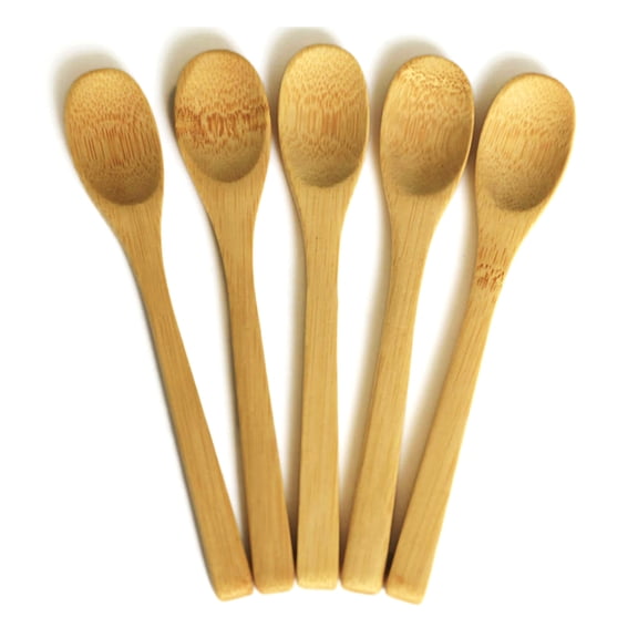 JANGSLNG 5Pcs Bamboo Long Handle Spoon Flatware Coffee Honey Ice Cream Tea Kitchen Gadget