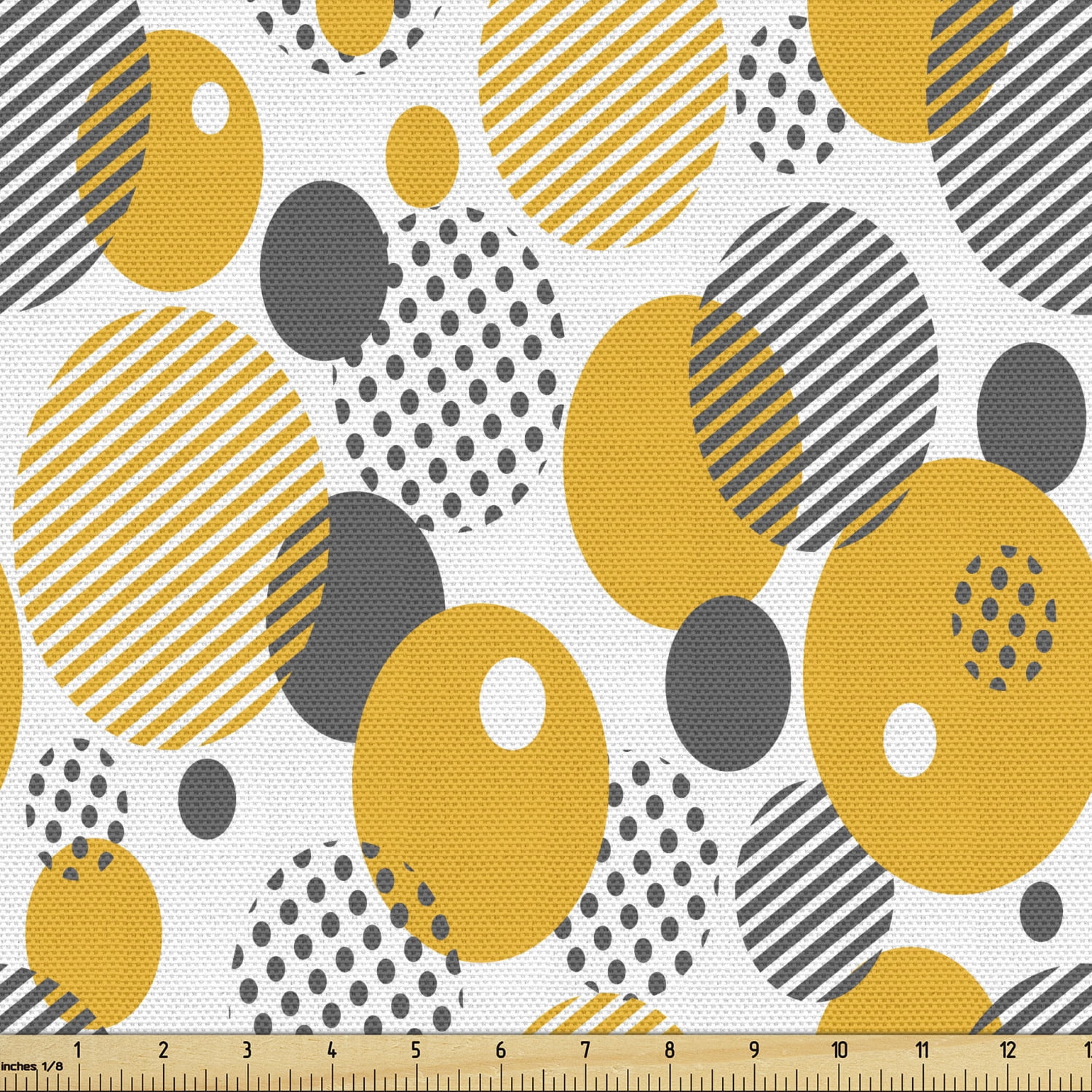 Grey Yellow Upholstery Fabric by the Yard, Modern Contemporary Geometric Circles Graphic in