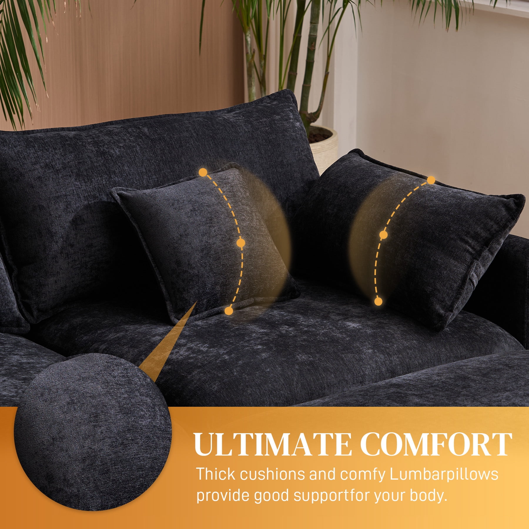avobird Oversided 145" U Shaped Cloud Couch Sectional, DeepSeat Sofa Bed with USB Charging, Hidden Storage, Cup Holders & Chenille Double Chaise, Black