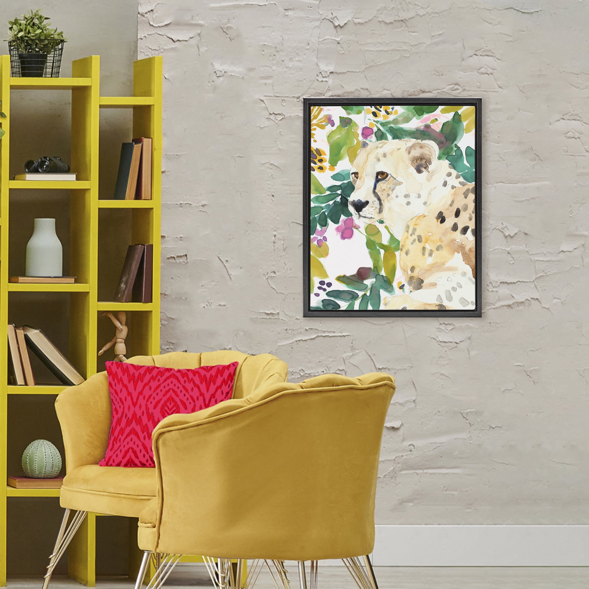 Stupell Industries Garden Plants Leopard Black Framed Floater Canvas Wall Art, design by Lanie Loreth