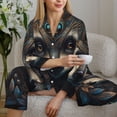 thumbnail image 5 of KLL Tribal Style Raccoon Print Women's Long Sleeve Pajamas with Pants Sleepwear Loungewear 2 Set-X-Large, 5 of 7