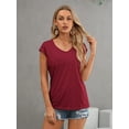 thumbnail image 3 of SLADYGLO Women V Neck 1/4 Cap Sleeve Basic T-Shirt, 3 of 5