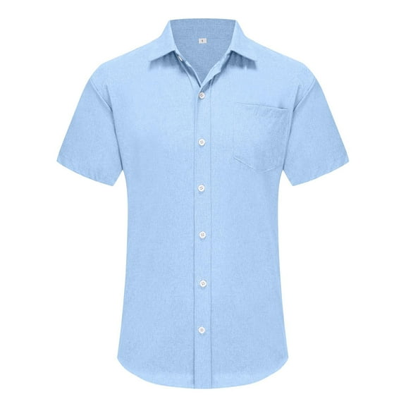 IYTR Mens Shirts Fashion Turndown Collar Casual Solid Color Summer Comfy Short Sleeve T Shirts Slim Fit Business Laisure Dress Shirts Light Blue L