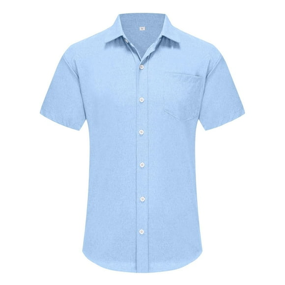 QIPOPIQ Men's Linen Shirts Short Sleeve Casual Shirts Button Down Shirt for Men Beach Summer Wedding Shirt Clearance