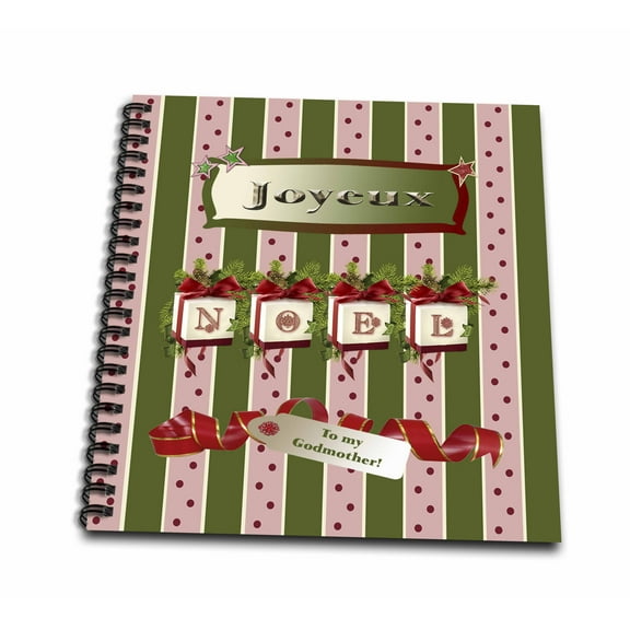 3dRose, Joyeux Noel with Red BowS and Pine Swag, To My Godmother, Memory Book 12 x 12 inch