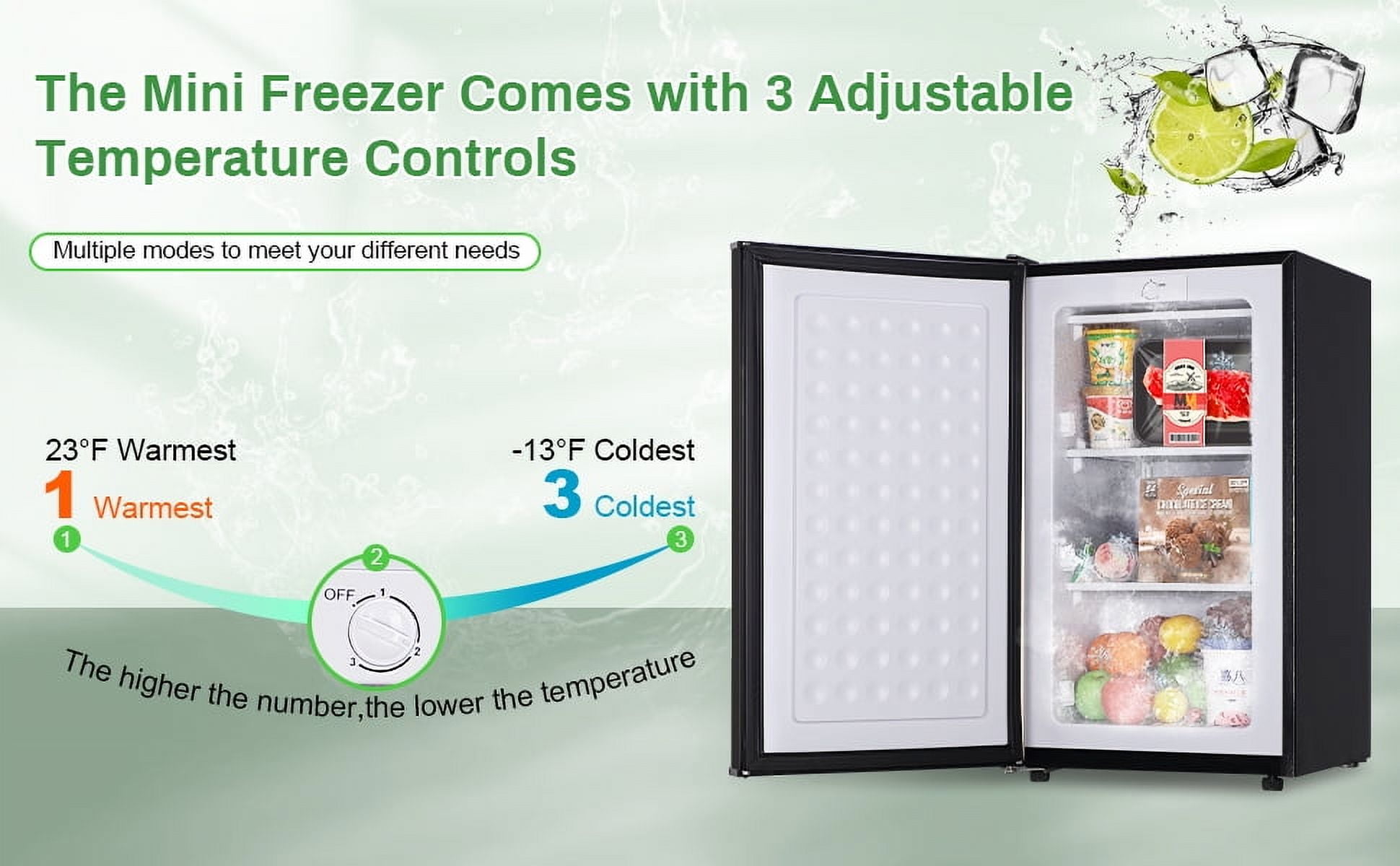 3.6 Cu.Ft Small Freezer, Upright Freezer with Reversible Single Door, 3-Speed Temperature Adjustment (Down to -13°F), Freestanding Compact Freezer with 3-Layer Condenser Tube for Home, Kitchen