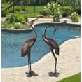 thumbnail image 2 of Westcharm Antique Bronze Garden Crane Pair Statue - Upright and Preening Sculpture Set (Male 19" W x 10" D x 43.5" H; Female 12" W x 10" D x 39.5" H), 2 of 7