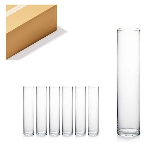Cylinder Glass Vases 18" Tall, Set of 6 - Clear Flower Vase for Wedding Centerpieces, Floating Candles, Home Decor, Event Floral Arrangements