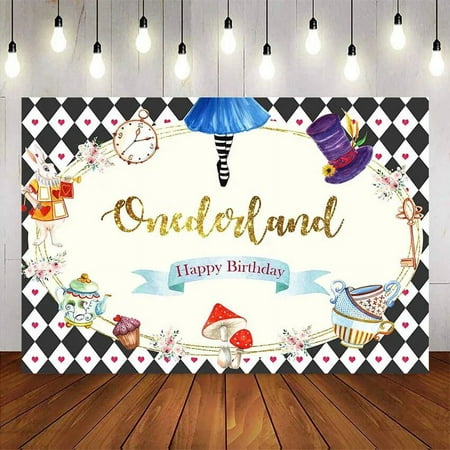 Image of Onderland happy birthday backdrop alice tea birthday party decoration Red and white grid 1st birthday party supplies photocall