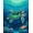 Blue Green Teal, Pattern 17, variant on ODIKA Animals Turtle Symmetrical Ocean Wave Border Nautical Motif Scattered for Playroom, Bedroom, Reading Nook, Pet Friendly & Kids Safe Play
