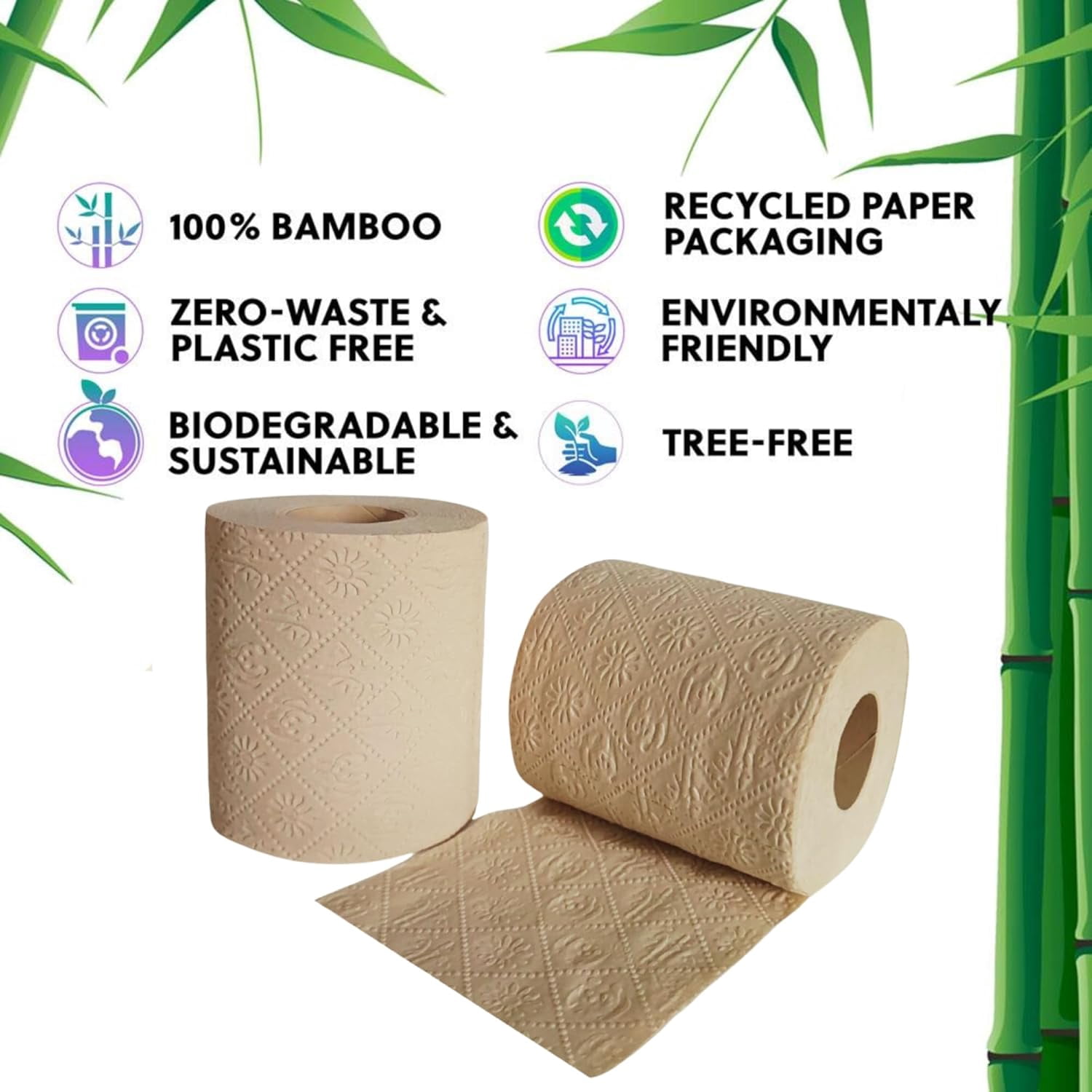 Bamboo Toilet Paper, 3-Ply Unbleached, 4 Rolls