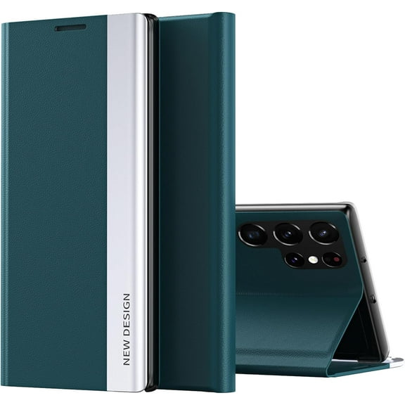 for Samsung Galaxy S25 Ultra (Not S25) Full Body Protective Cover with Kickstand, Classic Luxury PU Leather Flip Folio Shockproof Protective Case for Samsung Galaxy S25 Ultra QHCX-Green