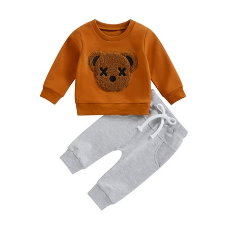 

Qtinghua 2Pcs Toddler Baby Boys Girls Clothes Cartoon Bear Long Sleeve Sweatshirt Tops Long Pants Outfits Tracksuit Caramel Brown 2-3 Years