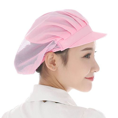 2pcs Women Chef Hat Catering Working Mesh Snood Hat Breathable Kitchen Cap 