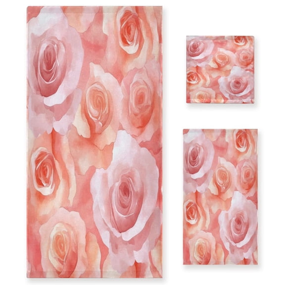 Three-Piece Towel Set Face Towel Towel Set Hand Towel Bath Towel Cotton Bath Towels Bath Towel Sets Hand Bath Towels Pink Roses