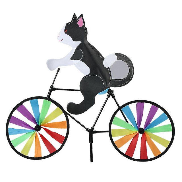 Molino de viento para jardín, bicicleta para gatos y perros, rueda de viento arcoíris, juguete para exteriores para niños (gato negro)