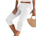 thumbnail image 4 of felwors Women's Capri Leggings Summer Floral Lace Trim Cropped High Waist Stretchy Soft Casual Yoga Workout Beach Tights Pants White for Size XXL, 4 of 8