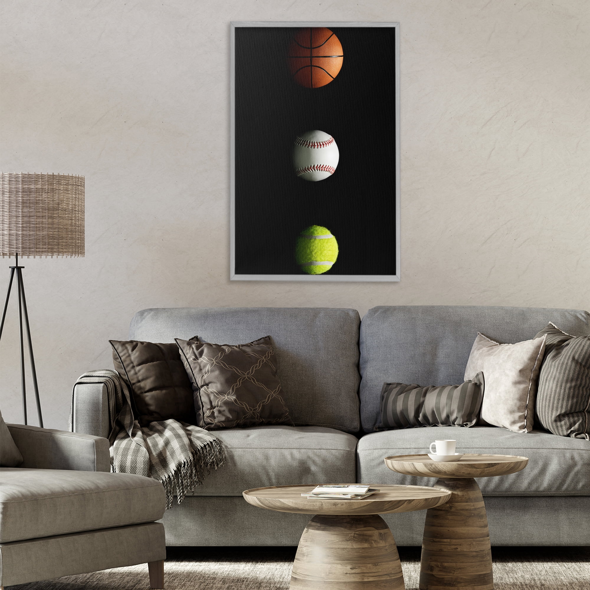 Stupell Industries Sports Balls Spotlight Gray Framed Giclee Art, design by Jesse Keith