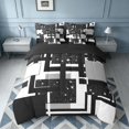 thumbnail image 3 of Homewish Contemporary Grid Queen Bedding, Black White Gray Bedding Comforter Set Queen, Black Reversible, 7pcs, 3 of 7