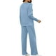 thumbnail image 3 of Puntoco Moda Para Mujer Color Sólido Cuello Redondo Manga Larga Pantalones Con Abertura Lateral Traje Manga Larga Cuello Redondo top/Camisa Traje Azul Cielo Xxl, 3 of 7