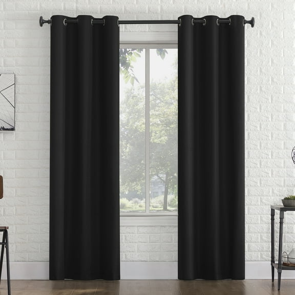 Sun Zero Arlo 2-Piece Textured Thermal Insulated Room Darkening Grommet Curtain Panel Pair, Black, 40"W x 63"L
