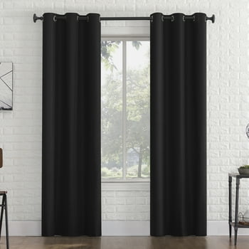 Sun Zero 2-Pack Arlo Textured Thermal Insulated Grommet Curtain Panel Pair, 40"x 63", Black