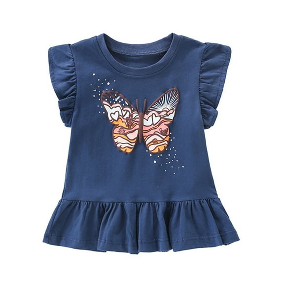 LYMAYTER Girls Cotton T-Shirt for Baby Ruffle Short Sleeve Tees Toddler Loose Skirt Style T-Shir for 1-8 Years