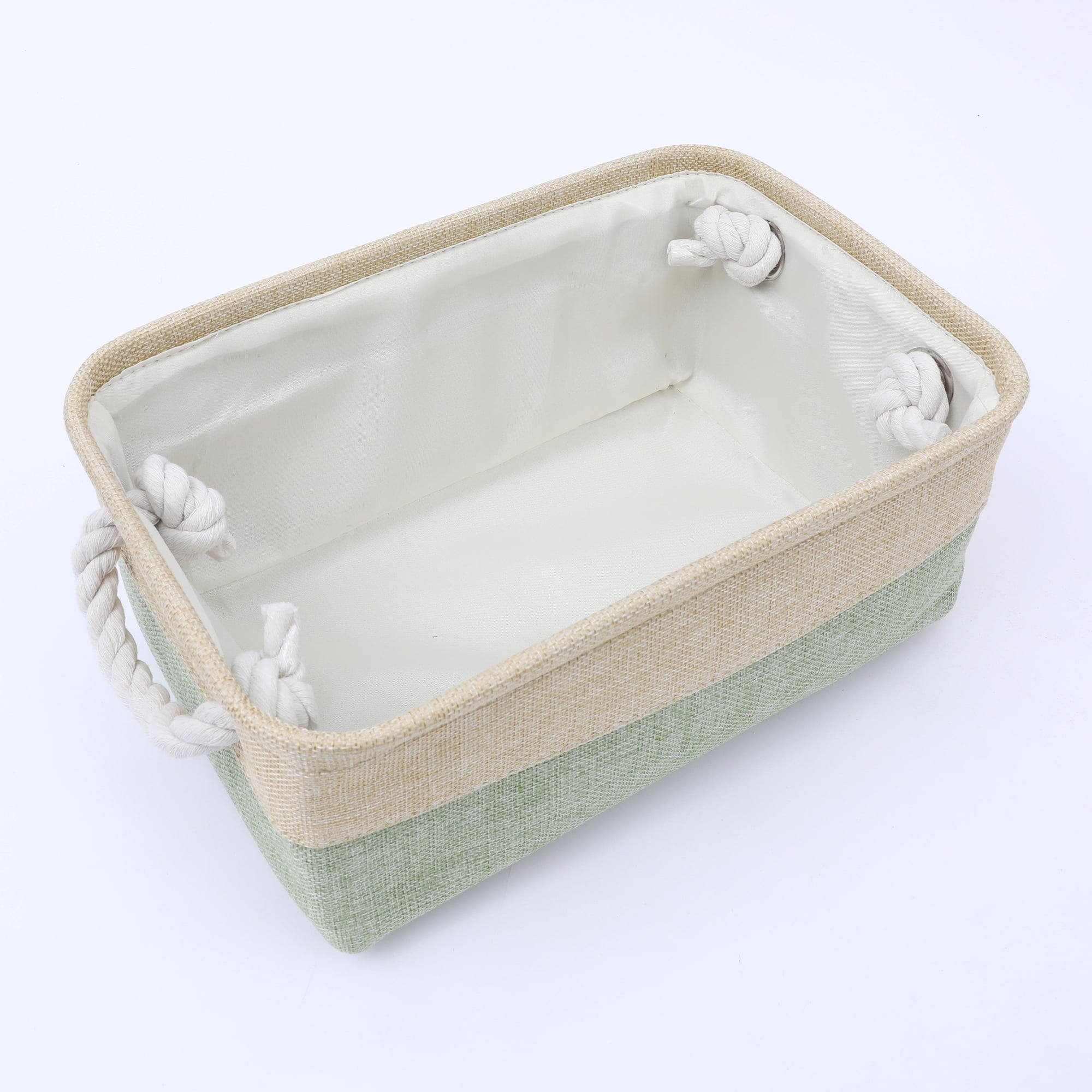 Unique Bargains Storage Bin with Handle Fabric Cube Green/Beige 12.5*8.5*5in