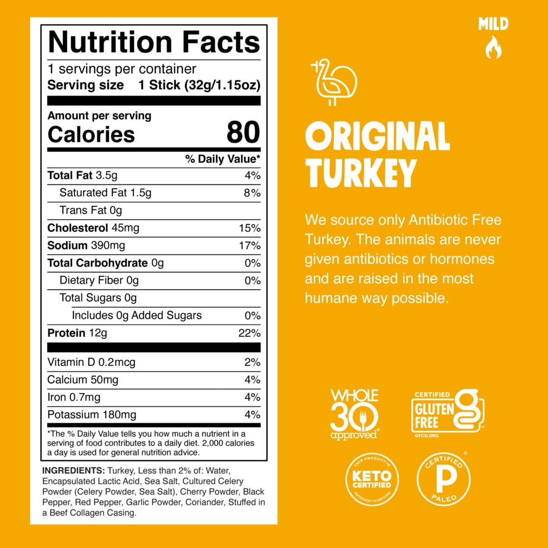 (8 pack) Chomps Original Turkey Jerky Meat Snack Stick (1.15oz Stick)