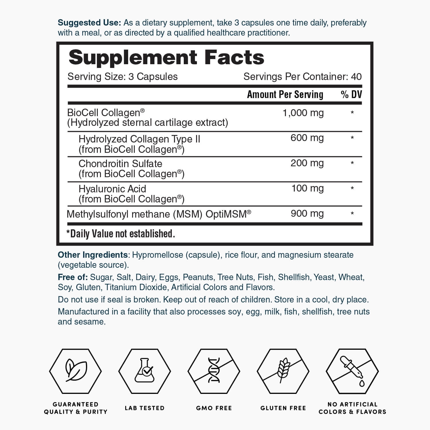Nature's Lab Hyaluronic Acid with Biocell Collagen and MSM - 120 Capsules (40 Day Supply) - Skin Hydration, Joint Health*