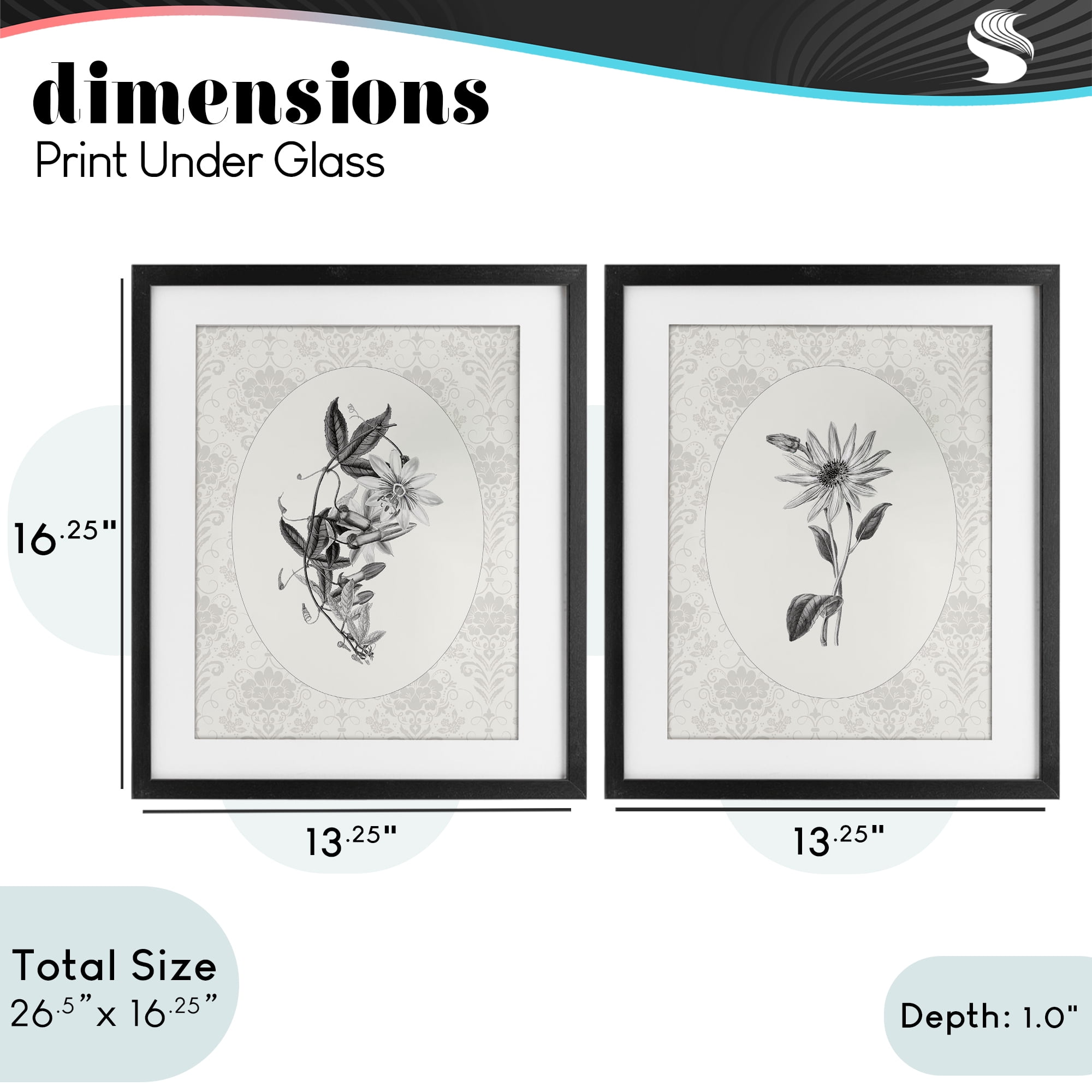 Stupell Industries Vintage Flowers & Lace 2 Piece Black Framed Print Under Glass Set, design by CAD Designs