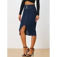 thumbnail image 4 of DARING DIVA Women's Denim Split Hem Pencil Jean Midi Skirts XS Dark Blue, 4 of 6