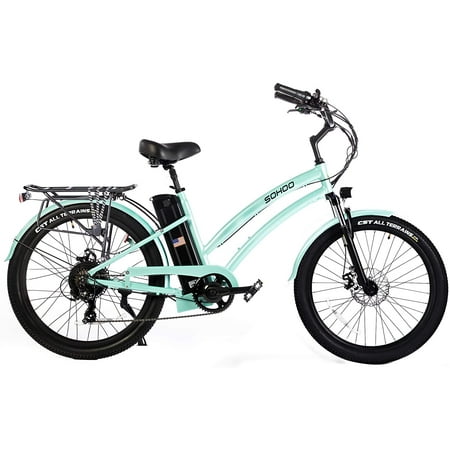 SOHOO 48V500W13Ah 26″ Step-Thru Beach Cruiser Electric Bicycle City E-Bike Mountain Bike(Fit 5Ft 3in to 6Ft 8in) (Green)
