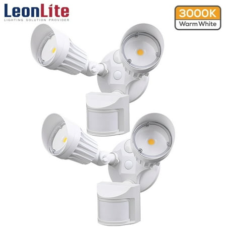 LEONLITE LED Security Light, Motion Sensor Flood Lights Outdoor, 20W(150W Equiv.), IP65 Waterproof, Dusk To Dawn, Adjustable 2-Head, 3000K Warm White, ETL Listed, White, Pack of 2