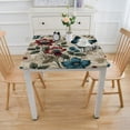 thumbnail image 3 of nygtbtfer Round Fitted Tablecloth Elastic Edged Table Cover, Red Blue Poppy Flower Wipeable Table Cloths for Kitchen Dining PartyTables, Leaves on Burlap, 3 of 7