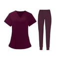 thumbnail image 2 of TISHITA Ensemble Uniforme de Gommage Haut et Pantalon Doux Multi-Poches Unisexe Col en V Extensible Travail Rouge P, 2 of 8