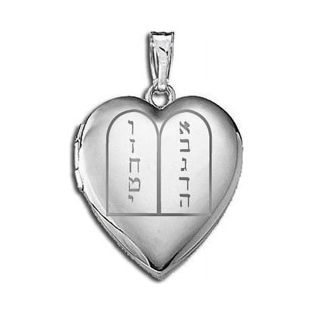 14k White Gold "Ten Commandments" Sweetheart Locket - 3/4 Inch X 3/4 Inch in Solid 14K White Gold