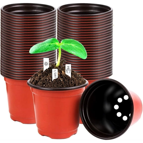 5Inch Small Plant Starter Pots,QZSPlastic Nursery Pots,Plant Seedling Container,Plant Nursery Container,Thickened Two-color Flower Box,Succulents Plant with Drainage Holes,for Garden Greenhouse 50PCS