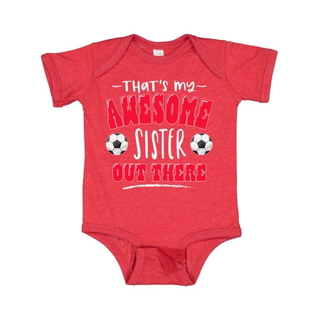 

Inktastic That s My Awesome Sister out There with Soccer Balls Gift Baby Boy or Baby Girl Bodysuit
