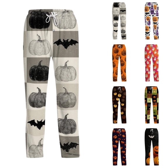 Satingcolo Funny Halloween Men's Pajama Pants, Halloween Pajama Bottoms for Men,Comfortable Soft Sleepwear Lounge Pant Sleep Pjs Bottoms