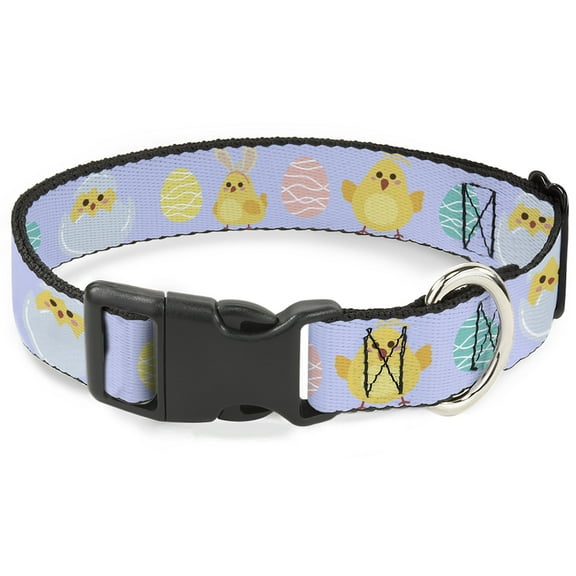 Buckle-Down Pet Collar, Dog Collar Plastic Buckle, Easter Chicks and Eggs Lavender, 7 to 8.5 Inches 0.5 Inch Wide