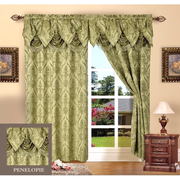 Elegant Comfort Beautiful Design Jacquard Look Curtain Panels 55" X 84" 18 with Attached Austrian Valance, Sage