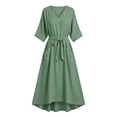 thumbnail image 2 of Bosfbaoi Dresses for Women V Neck 3/4 Sleeve Self Tie Waist Pockets High Low Maxi Dress Casual Textured Linen Dress, 2 of 6
