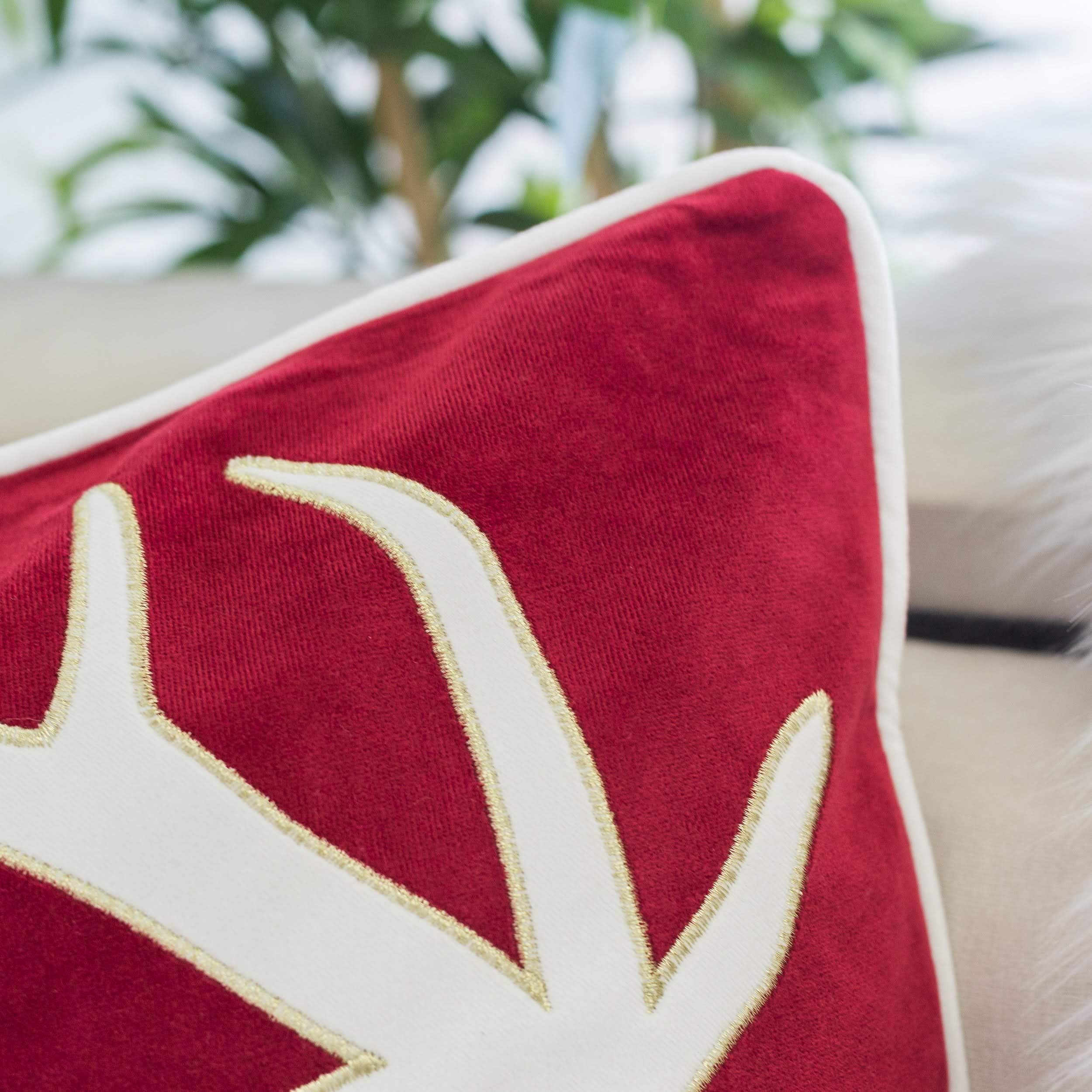 Reindeer Red Animal Print Polyester 20 in. x 20 in. Throw Pillow