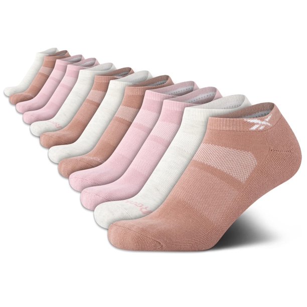 Reebok Paquete de 12 pares de calcetines bajos acolchados sin costuras visibles para mujer