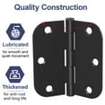 thumbnail image 2 of 3 Pack Rounded Matte Black Door Hinges, 3.5 x 3.5 Inch Hinges with 5/8" Corners, Durable and No Squeak Hinges, for Home Interior, Exterior Doors and Use, 2 of 9