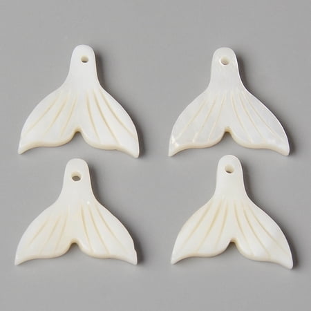 5pc Natural Freshwater Shell Pendants Mermaid Tail Shape Creamy White 18x19x3mm Hole: 1mm